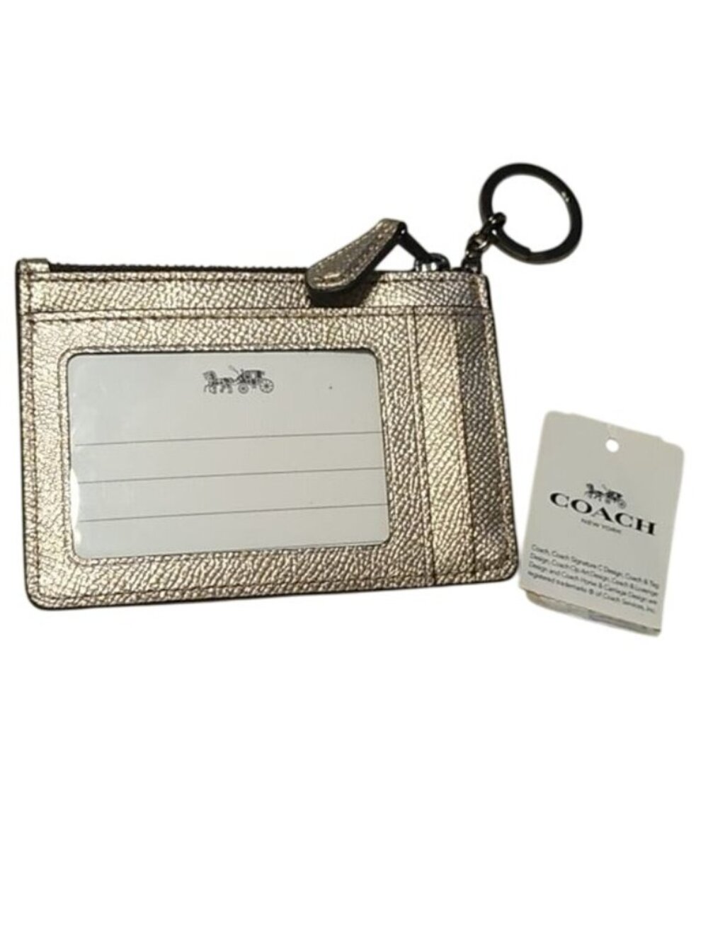 Coach Gunmetal / Platinum Metallic Mini Skinny ID Case with Keyring, 87077 GM03Z - Picture 3 of 4